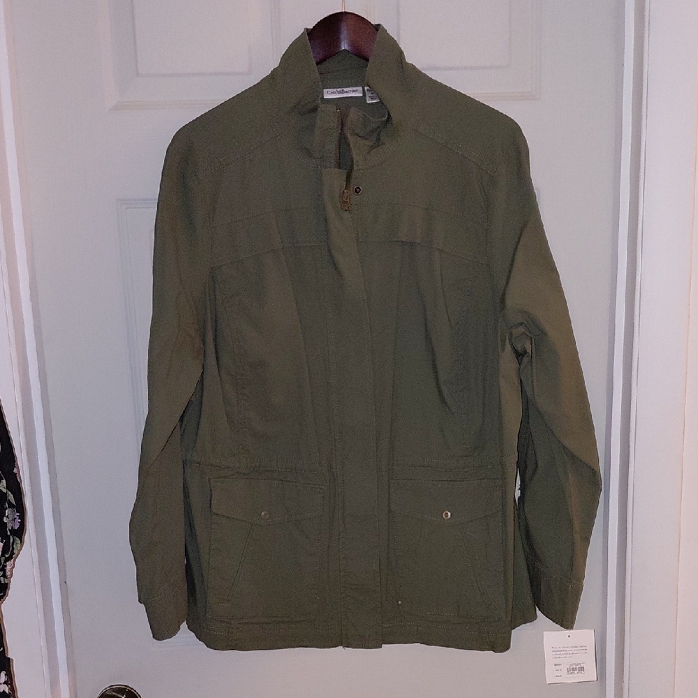 NWT Croft & Barrow Woman Army Green Safari Jacket, 1X, Pockets, Zippers, Ties
